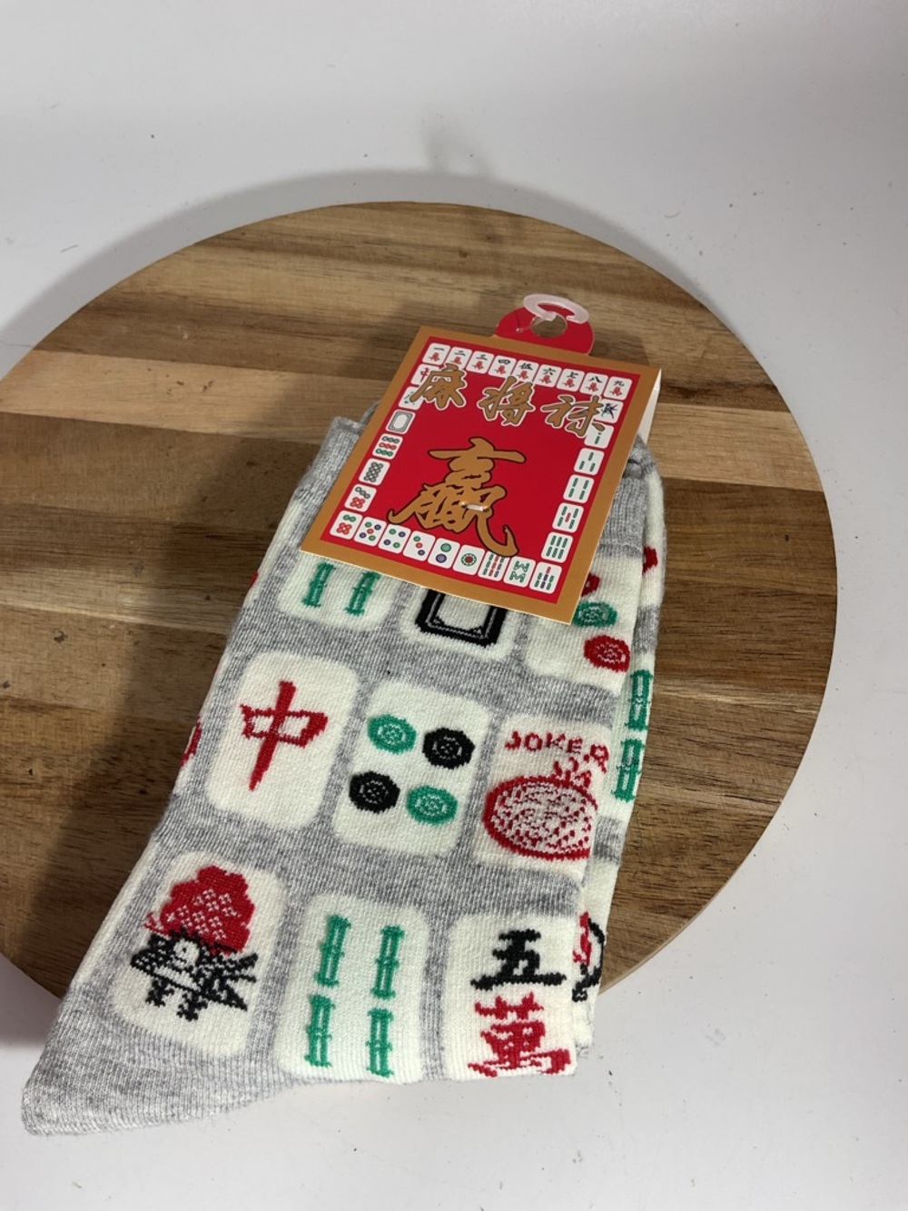 Men's Mahjong Tile Crew Socks - Gray, White, Red & Green